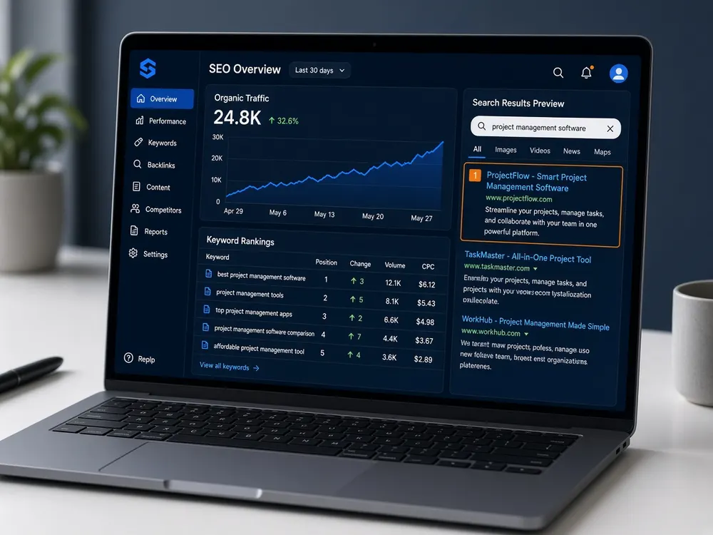 SEO company Delhi organic traffic and keyword rankings dashboard Gnext Technologies